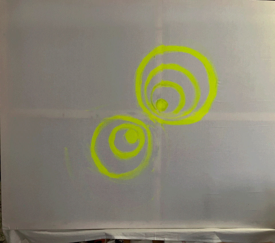 Gif : You can see a gif that shows the process of creating a psychedelic background. First, colourful spirals and circles are slowly created, finally black doodle-like lines are made on the image, two spiral-like balls in the middle remain free. 