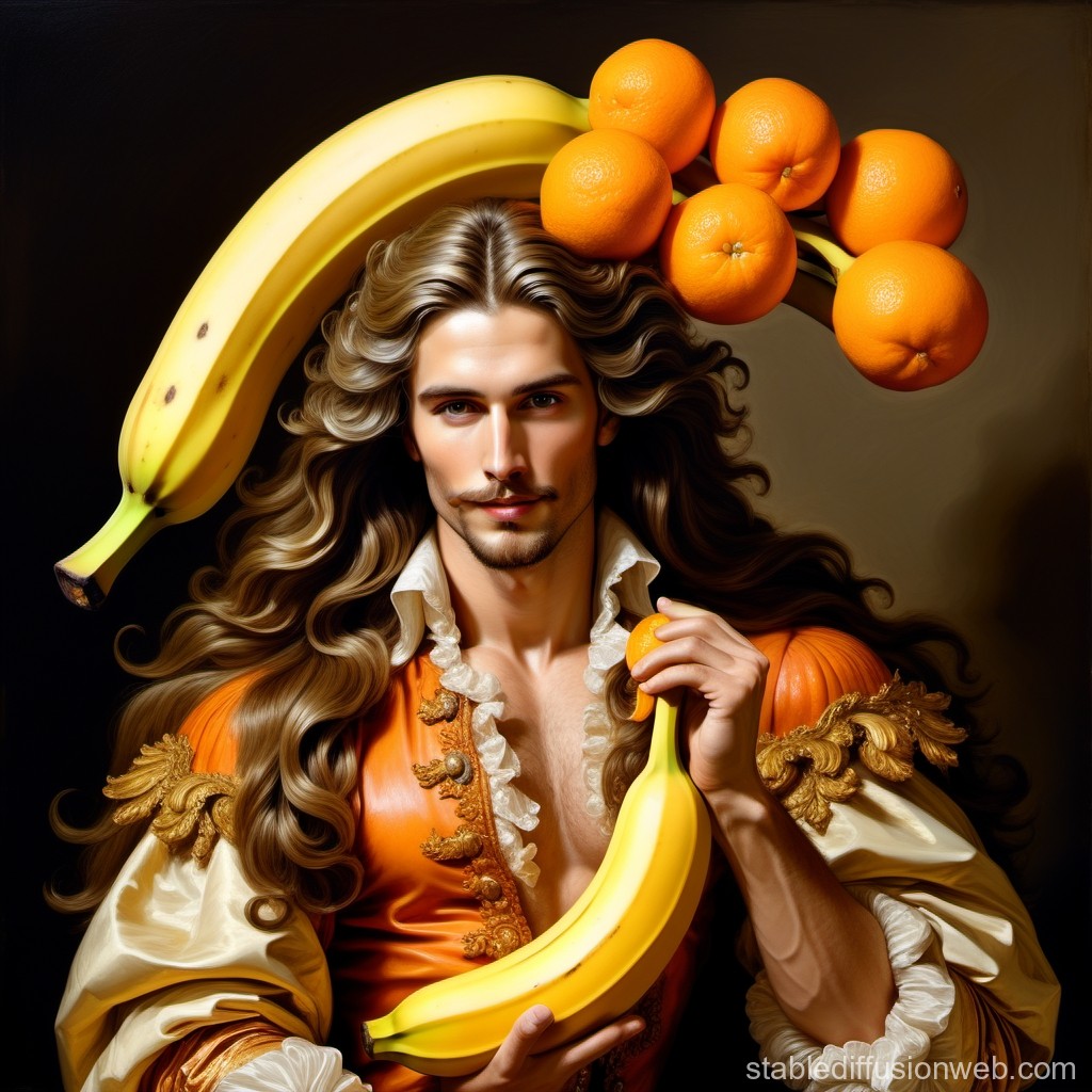 dude with big banana in his heands and one very big on his head with oranges on it
stabledeffusion generated in baroquestyle